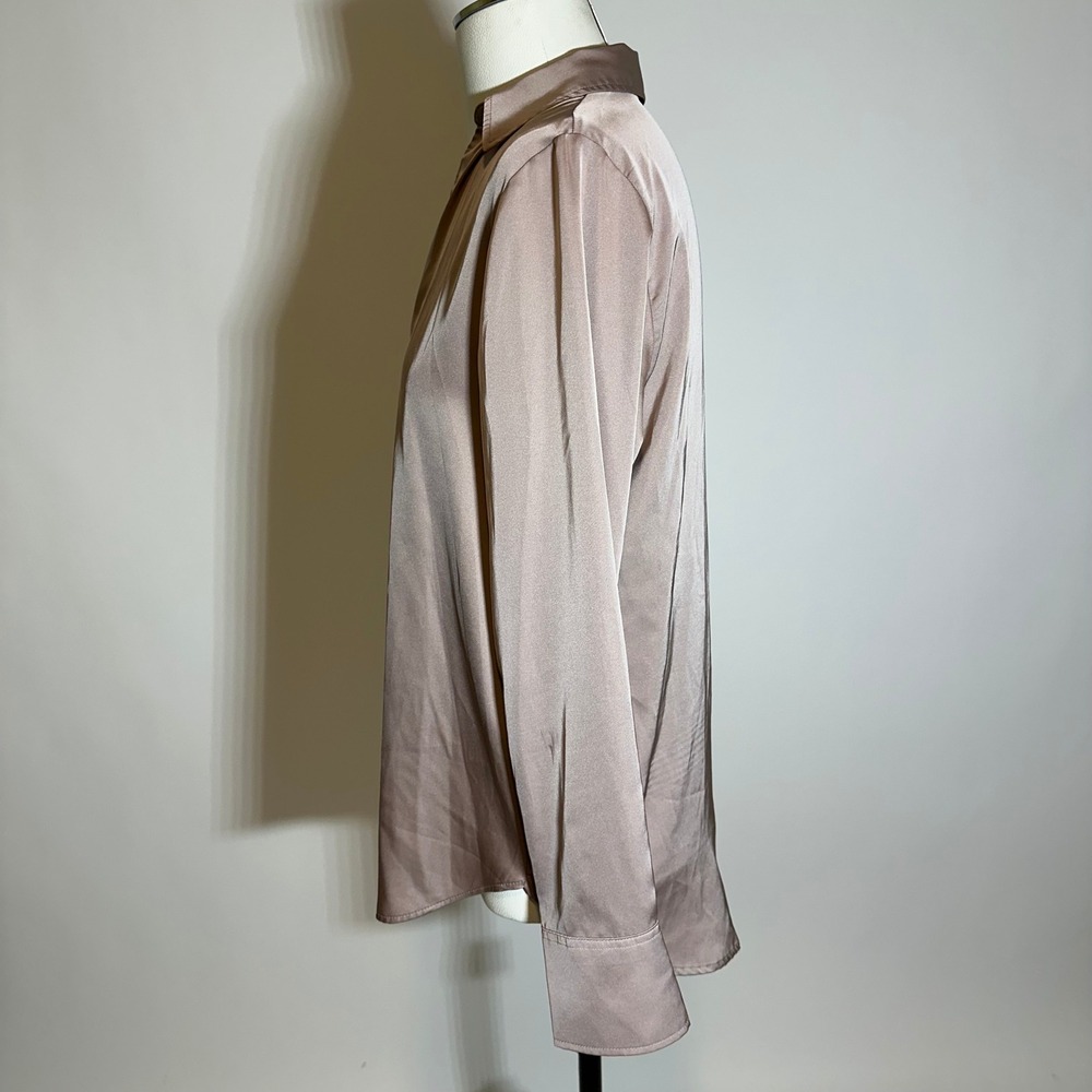 H&M Satin Silky Feel Button Down Shirt Blouse Womens Size Small S Brown Luxury - Picture 3 of 12